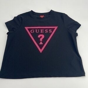 UEC Guess black texture oversized crop top hot pink Guess logo size XS